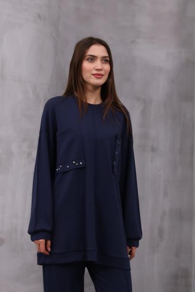 Cep Detaylı Elegan İkili Takım Lacivert
