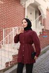 Eteği Fırfır Detaylı Düğmeli Tunik Bordo