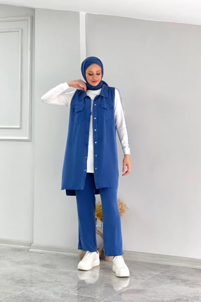 İNDİGO Çıtçıt Kapamalı Yelekli Üçlü Takım indigo mavi
