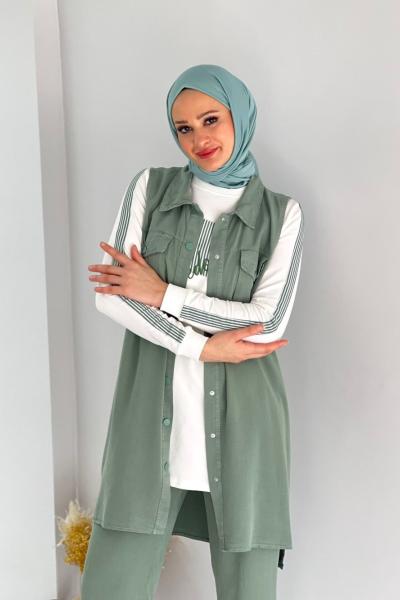 Mint Çıtçıt Kapamalı Yelekli Üçlü Takım Mint Yeşili
