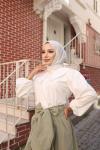 Yakası İnci Detaylı Gömlek Beyaz